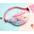 Hot Sale Little Girl Warm Colorful Rainbow Plush Soft Unicorn Fanny Pack Kids Bum Bags Ladies Cute Waist Bag